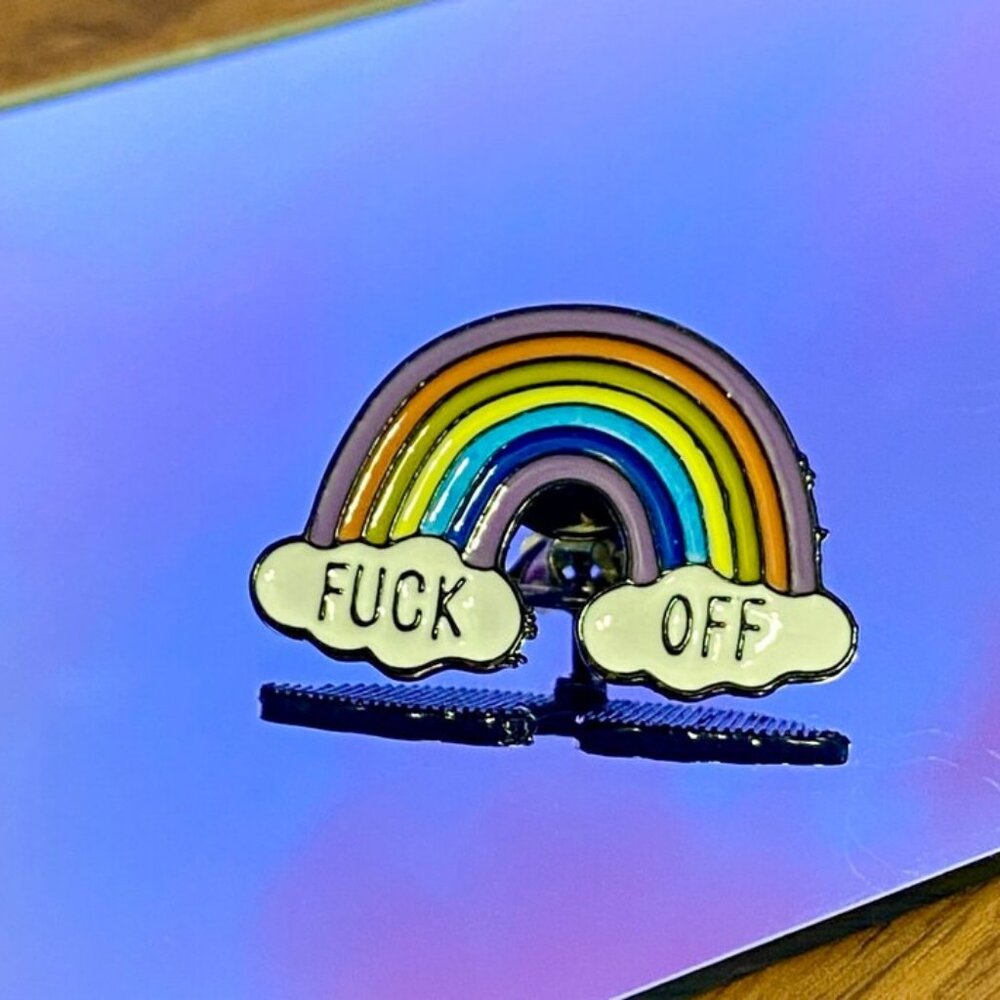 expletive eff off enamel rainbow pin